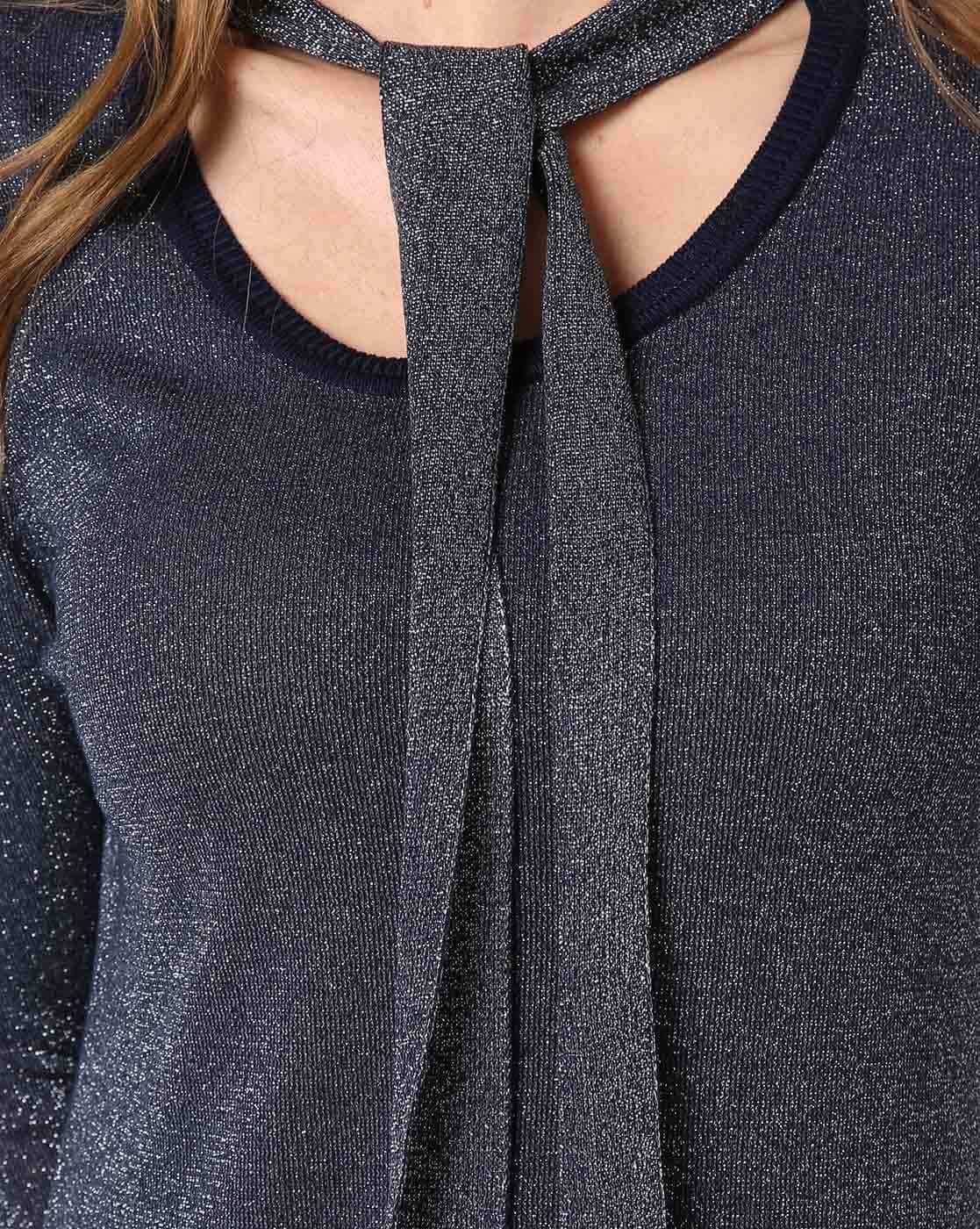 Shift Sweater Dress with Tie Up Neckline Shift Sweater Dress with Tie Up Neckline