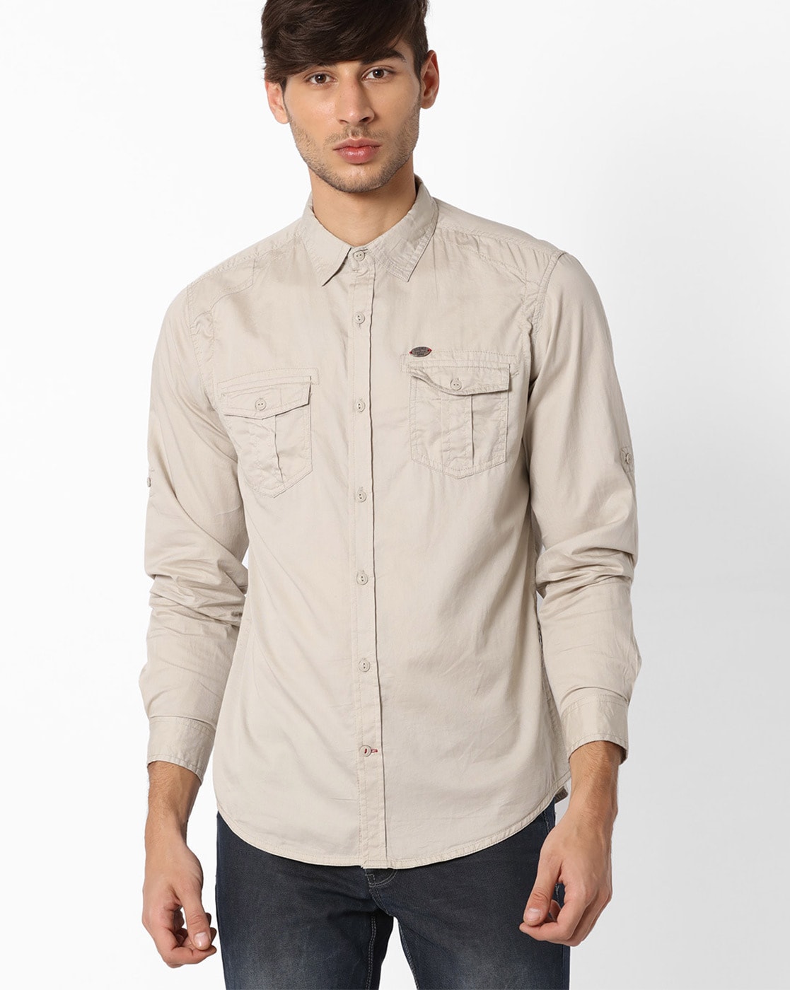 The latest collection of beige denim & jeans shirts for men | FASHIOLA INDIA