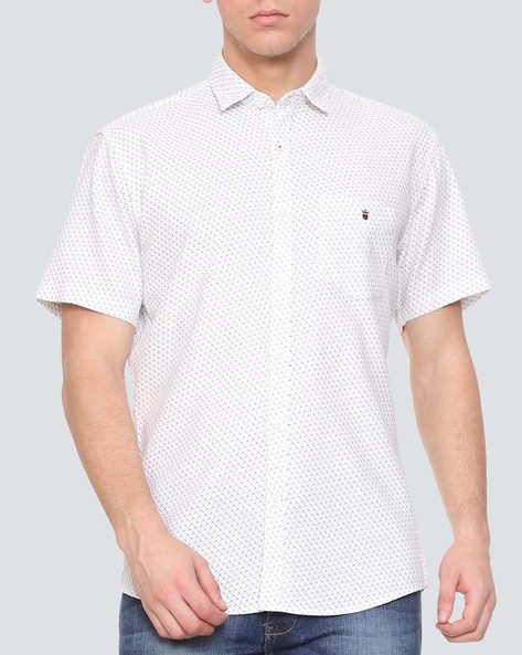 Louis Philippe Formal Shirts : Buy Louis Philippe Men Grey Slim Fit Print  Half Sleeves Formal Shirt Online