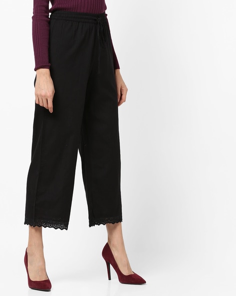 Flat-Front Pants with Lace Hems Price in India