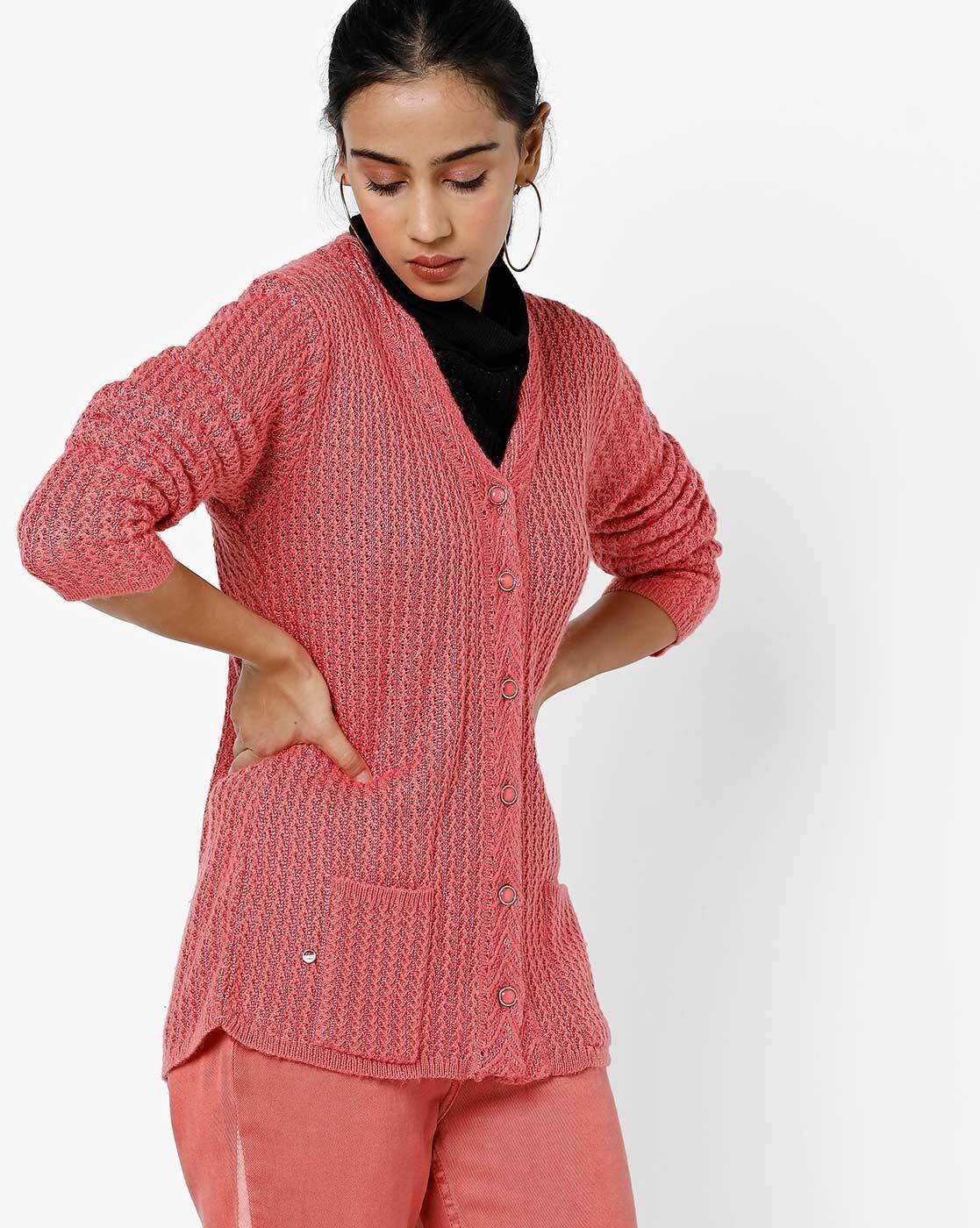 V neck Cardigan with Patch Pockets V neck Cardigan with Patch Pockets