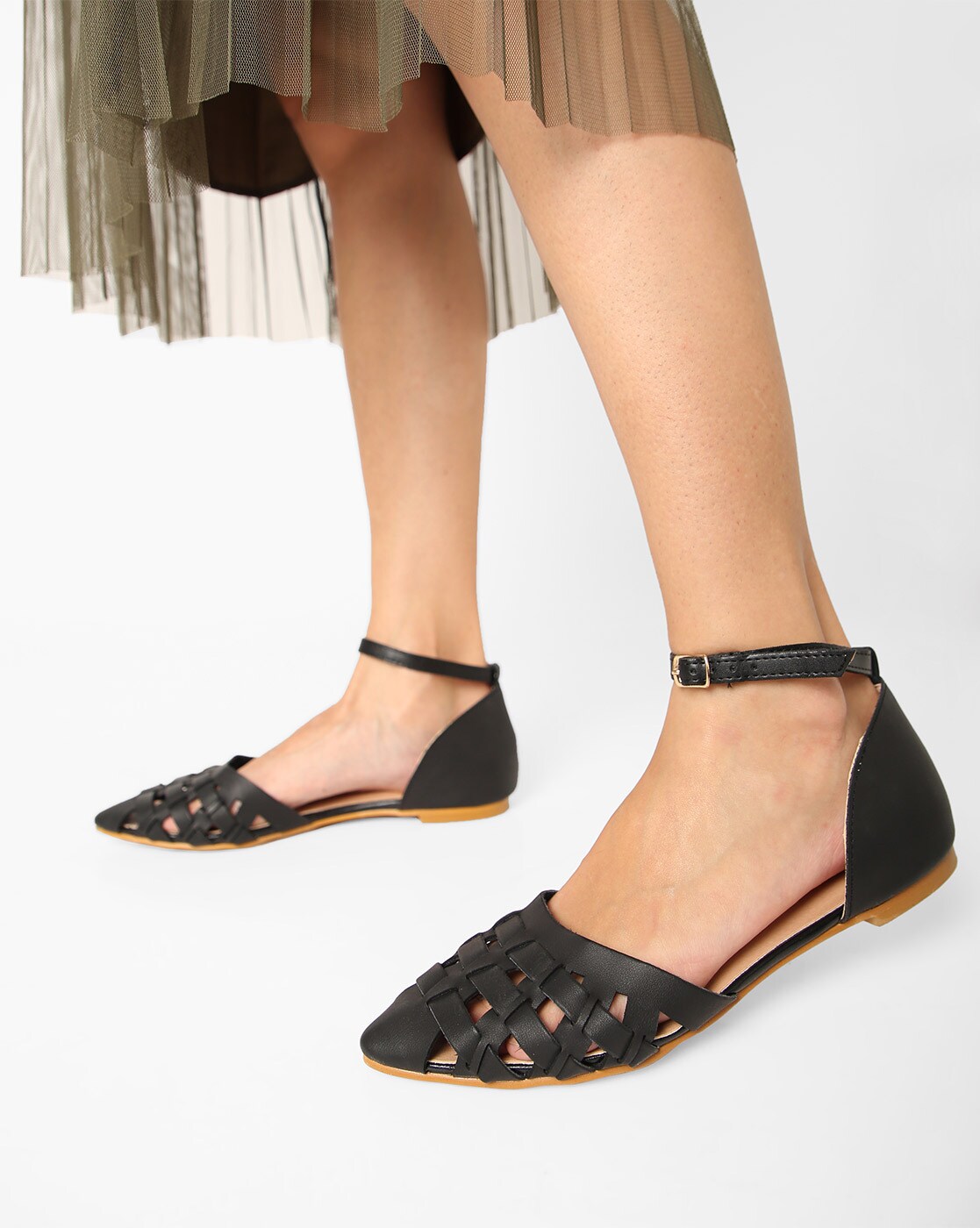 black flat shoes with ankle strap
