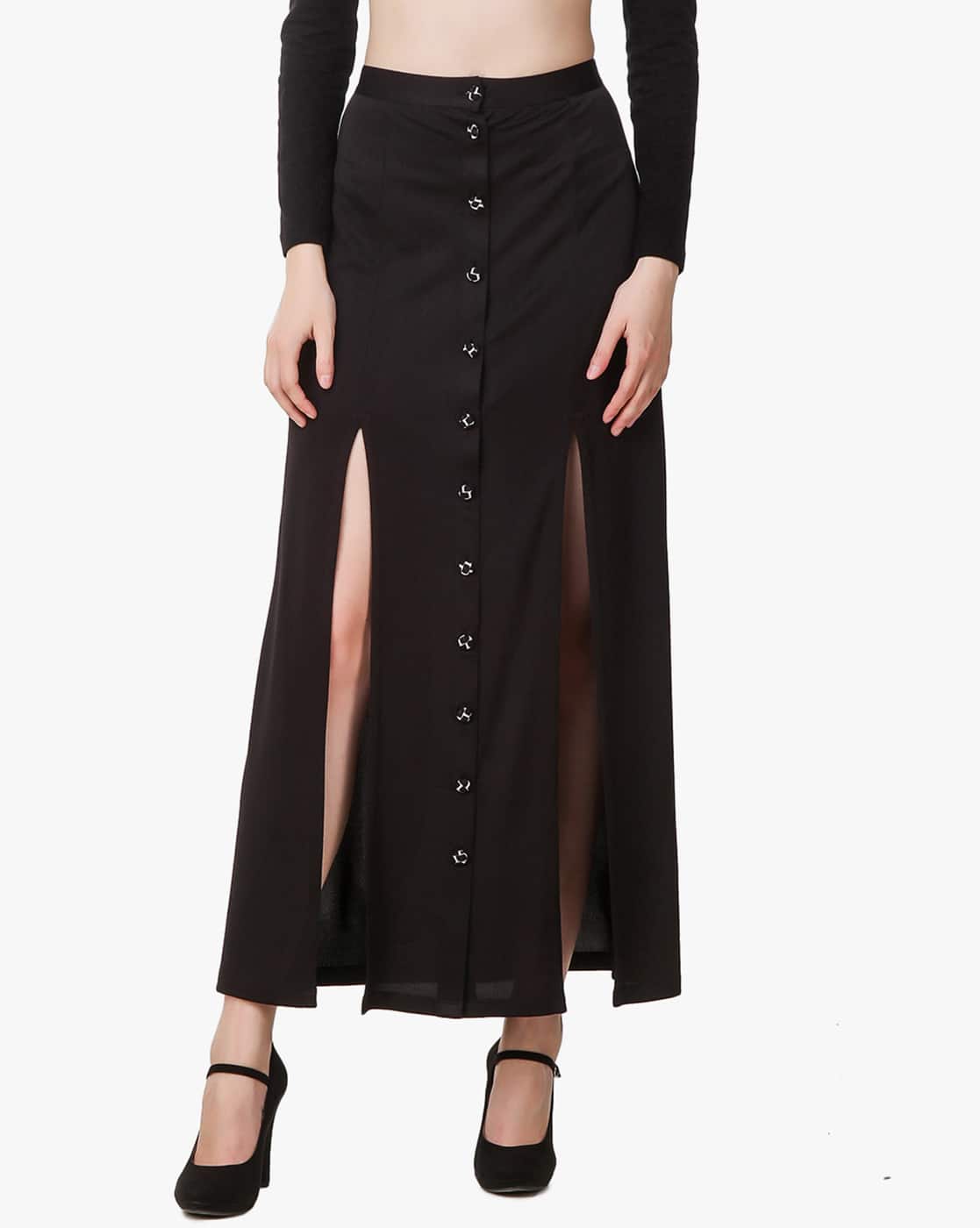 black button down maxi skirt