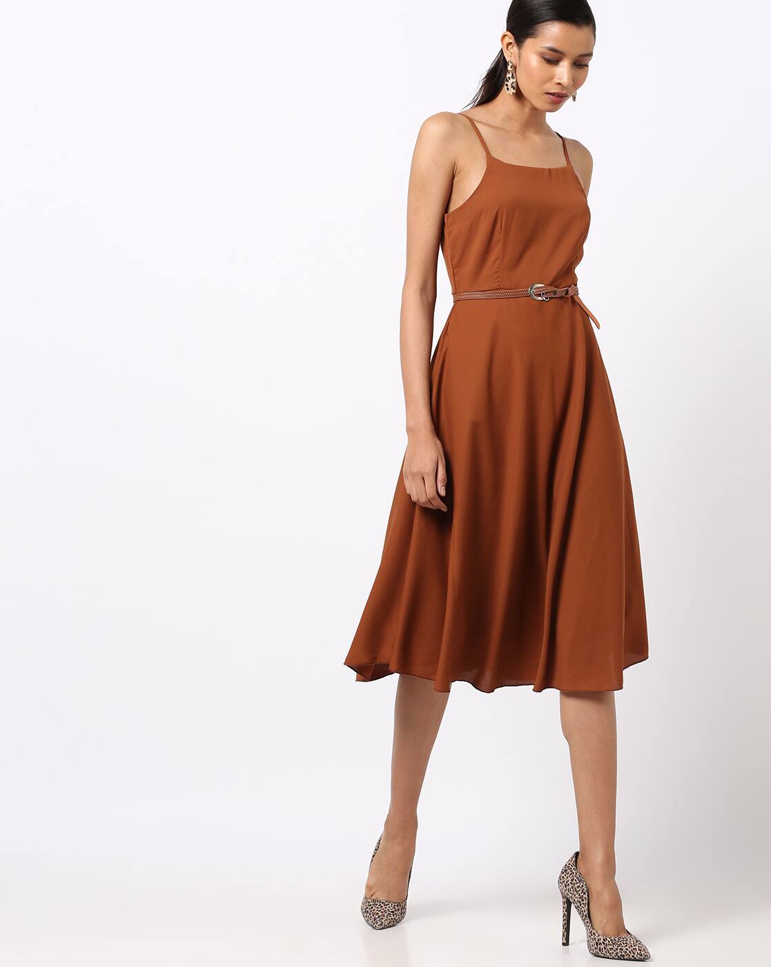 Brown fit and flare dress Clearance