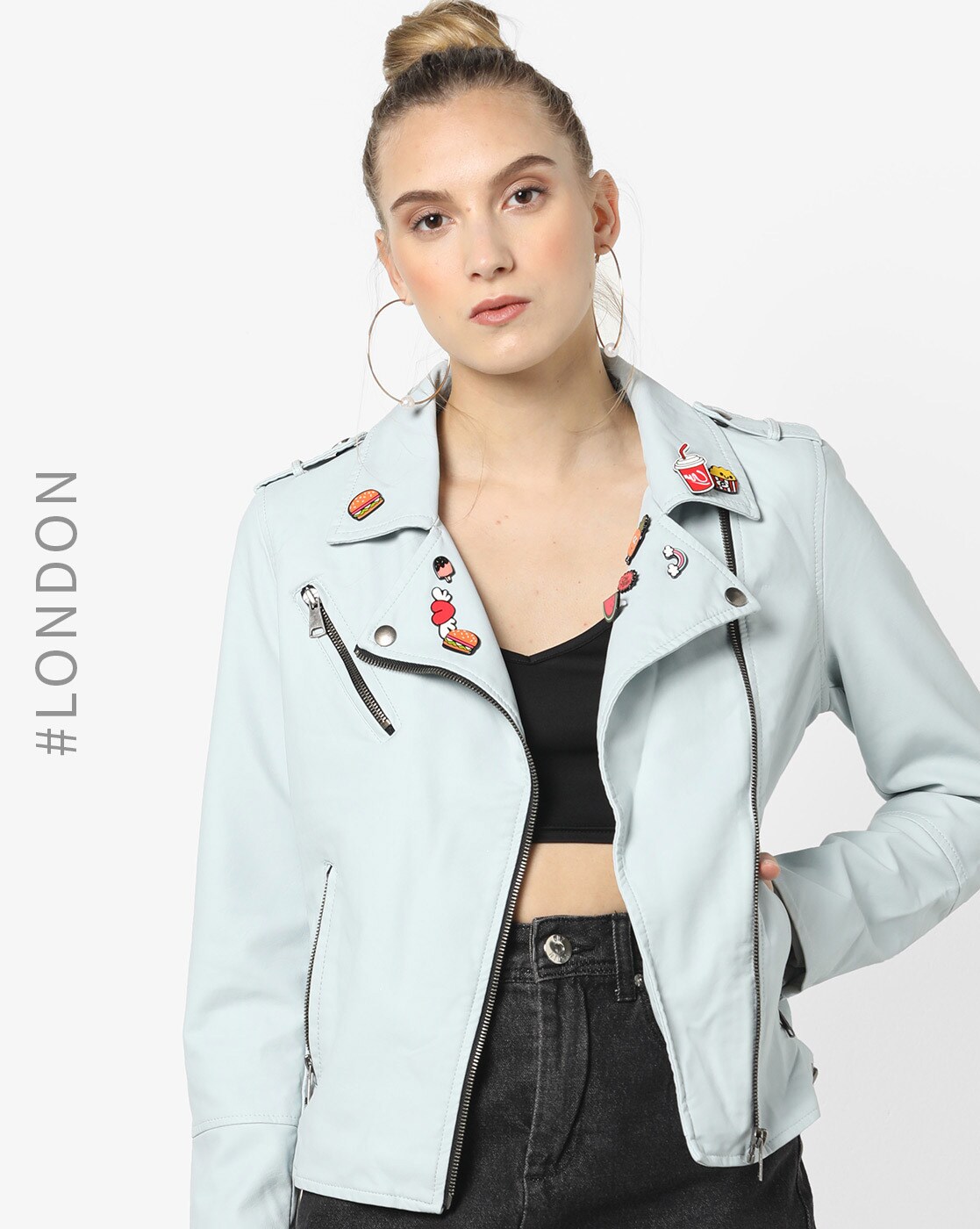 light blue biker jacket