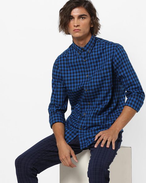 Alex Slim Fit Checked Shirt with Button Down Collar