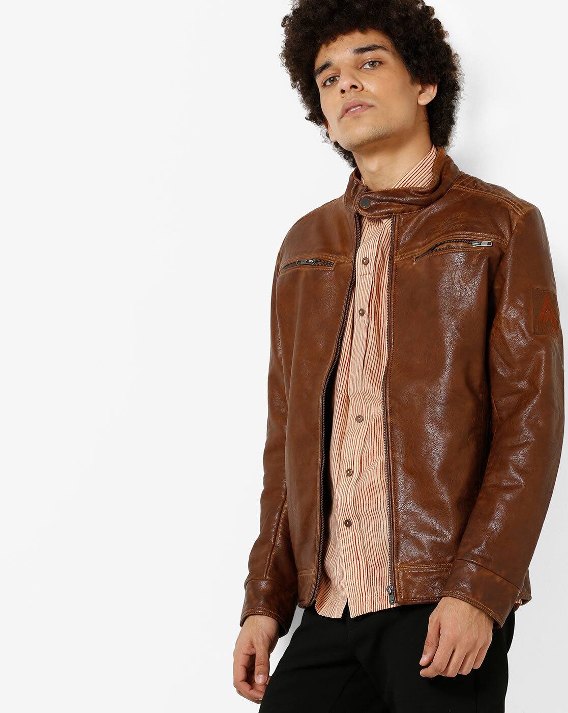 ajio leather jackets mens