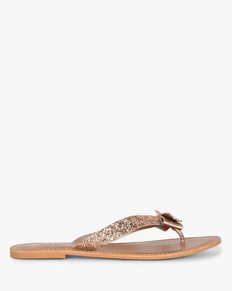 Thong-Style Flat Sandals with Bow Accent - Main Image