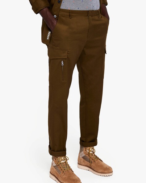 Flat-Front Mid-Rise Cargo Pants
