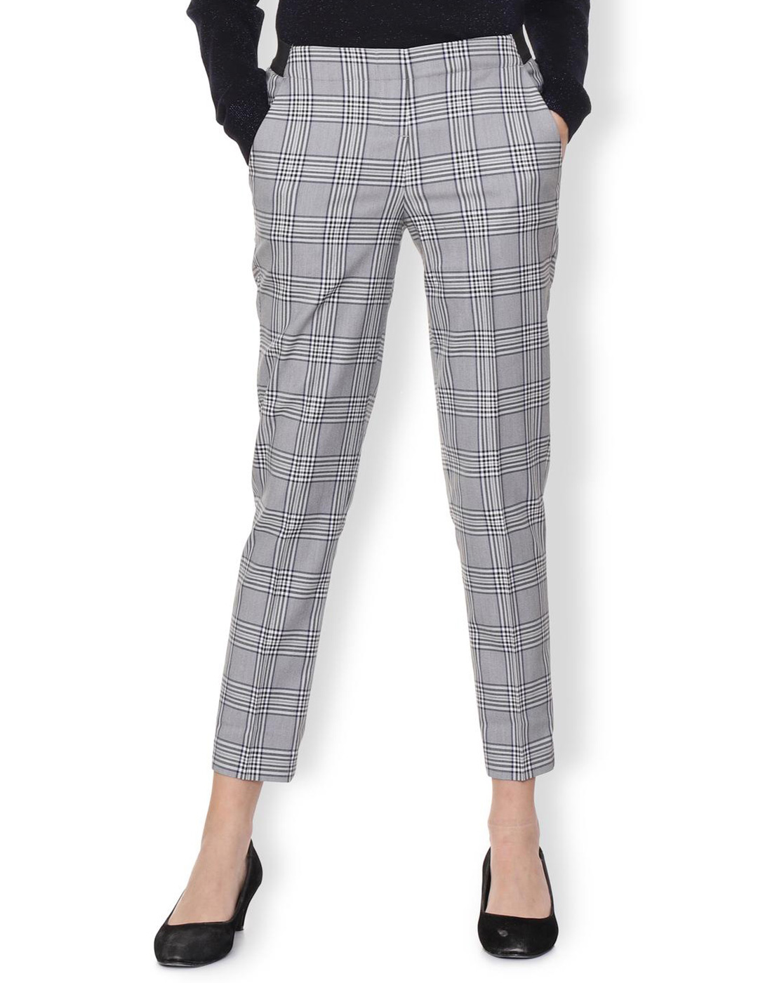 Women Grey Checked Casual Trousers