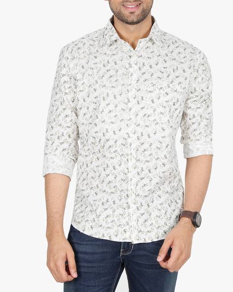 white printed formal shirt