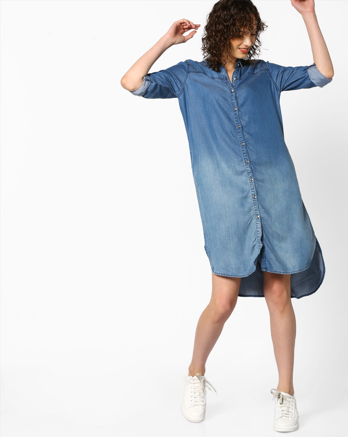 hi low denim shirt dress