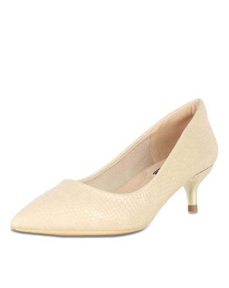 Beige Heels Van Heusen Pumps Textured Pointed-Toe Kitten Heels