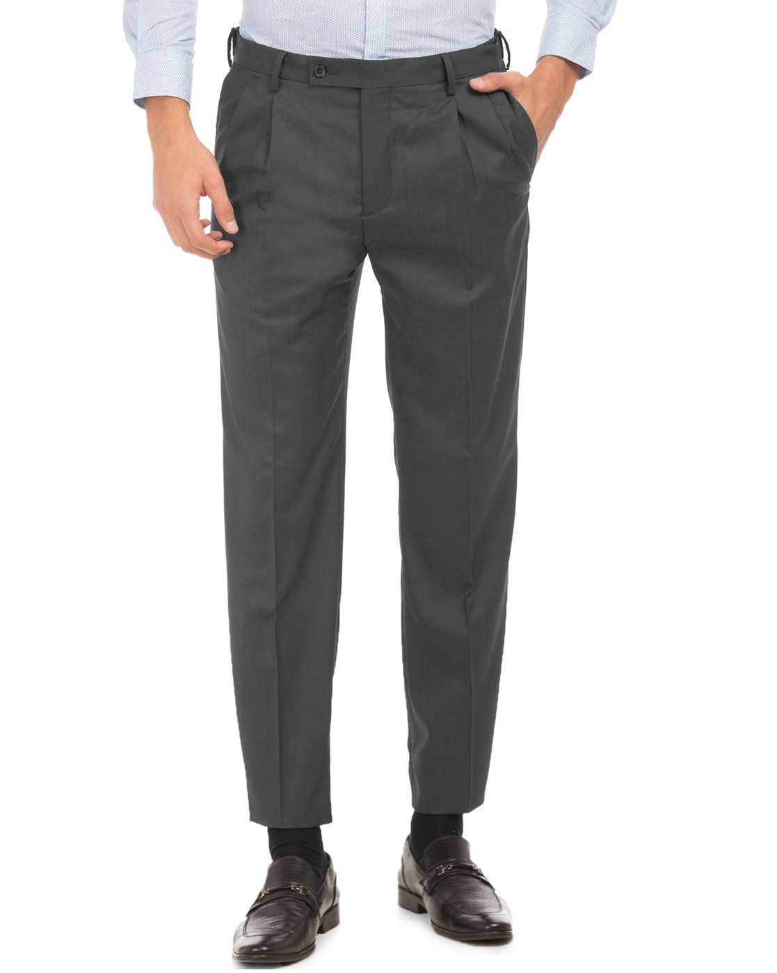 Buy Men Grey Smart Fit Autoflex Regular Fit Solid Formal Trousers online   Looksgudin