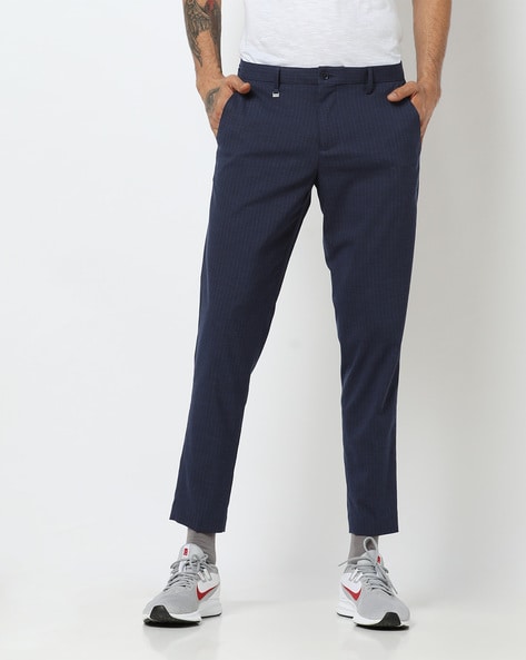 Blue Textured Cropped Trousers  Matalan