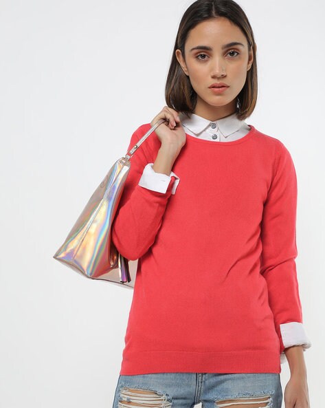 Round-Neck Top with Ribbed Hems