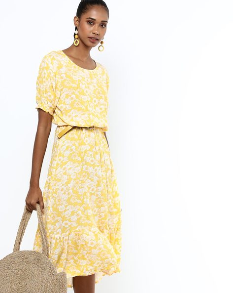 Floral Print A-line Midi Dress