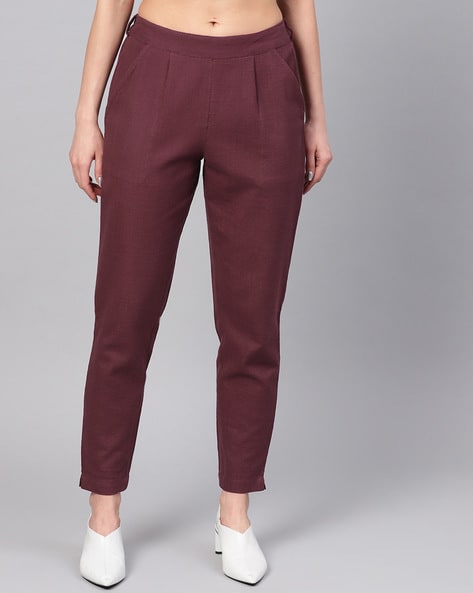 Pleated Cotton Pants with Insert Pockets