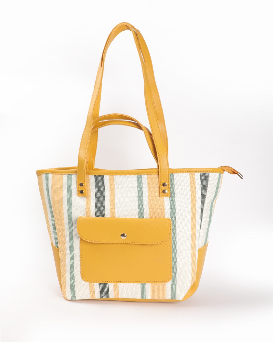 blue and yellow handbag