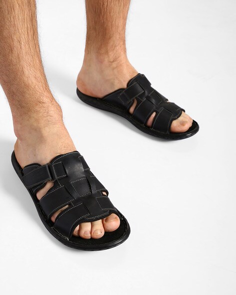 OFFICE Kuta 2 Strap Moulded Sole Backstrap Sandals Black Leather - Men's  Sandals