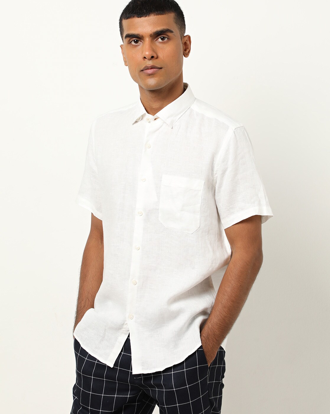 white linen shirt shorts