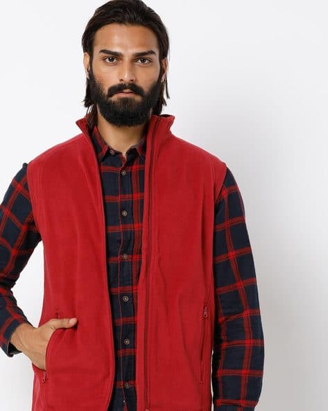 sleeveless red jacket