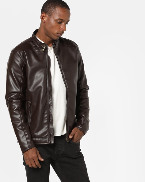 Perforated Slim Fit Biker Jacket