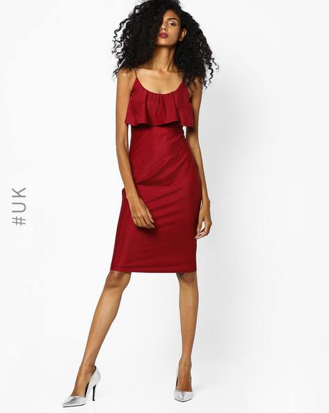 open lace back dress Red Bandeau Tiered Mini Dress – Rare London
