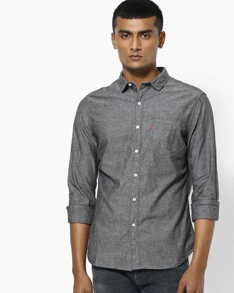 Textured Slim Fit Shirt with Patch Pocket