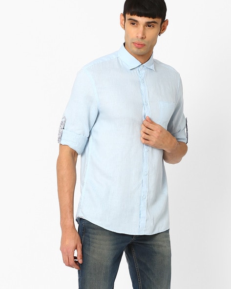 Buy Arctic Blue Linen Shirt for Men Online in India -Beyoung