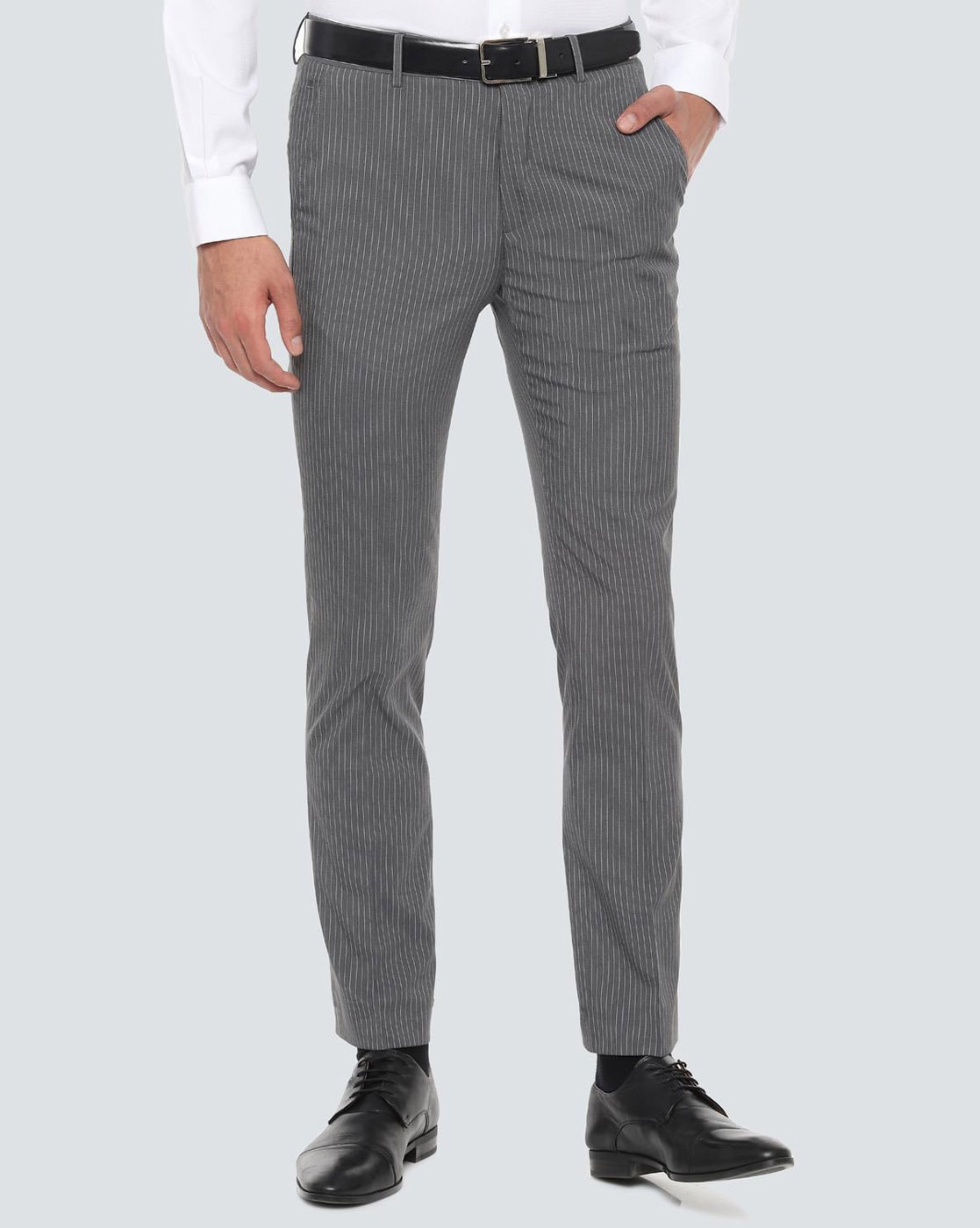 Buy Men Grey Slim Fit Stripe Casual Trousers Online  805672  Allen Solly