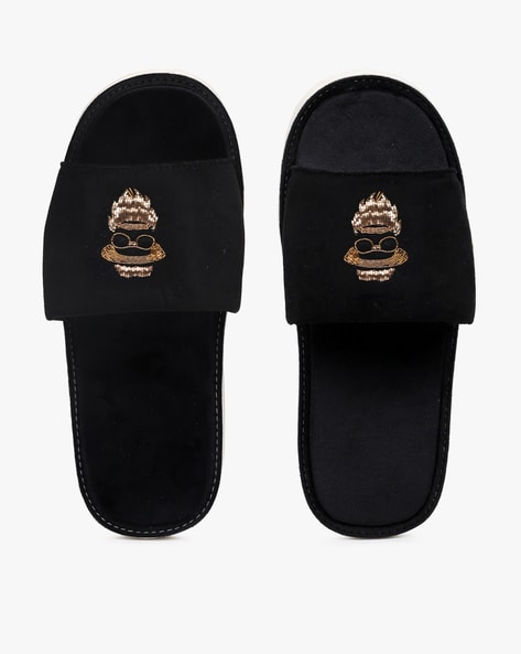 Black discount velvet slides