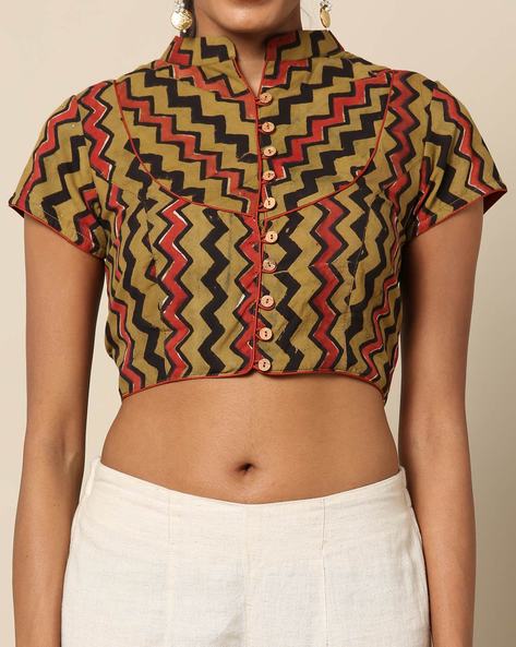 Buy Front Open Designer Back Net zig zag print at