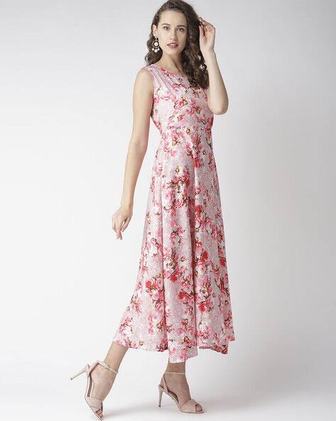 pink floral a line dress