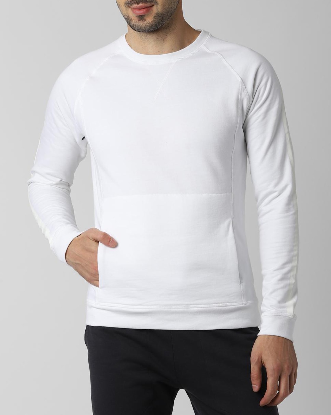 crew neck sweatshirt with kangaroo pocket