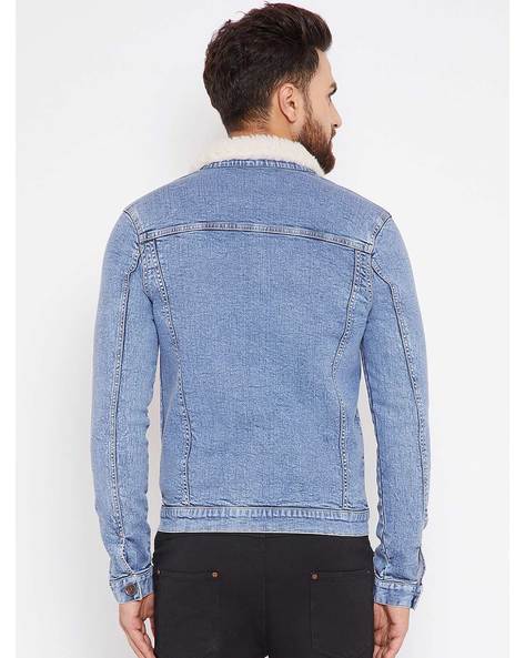 Buy FOREVER 21 Men Blue Solid Denim Jacket With A Faux Fur Detail - Jackets  for Men 7781579 | Myntra