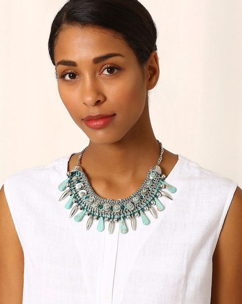 Teal 3 Layer Statement Necklace, turquoise chunky necklace, statement –  Polka Dot Drawer