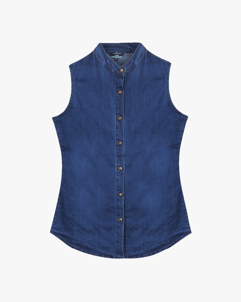 Lumister Womens Casual Vintage Denim Shirt Sleeveless Lapel Button Down Jean  Blouse Tank Tops Vests(0160-LightBlue-XS) at Amazon Women's Clothing store