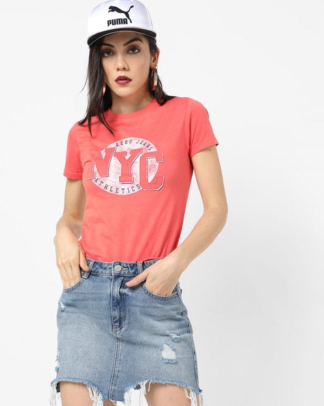 Buy Coral Red Tshirts For Women By Aero Jeans Womens Online Ajio Com