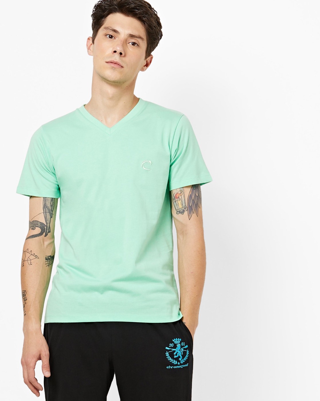 light green v neck t shirt