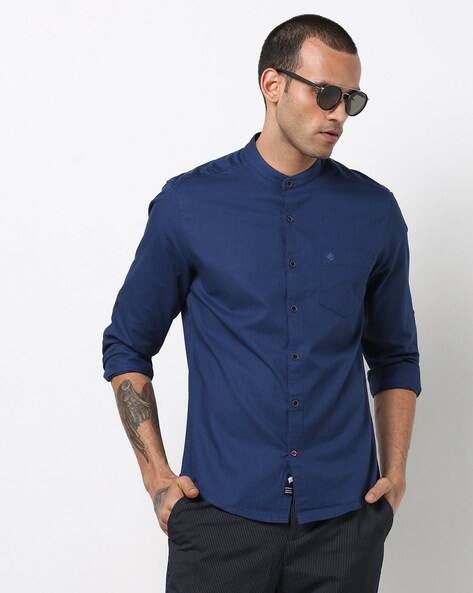 navy blue slim fit shirt