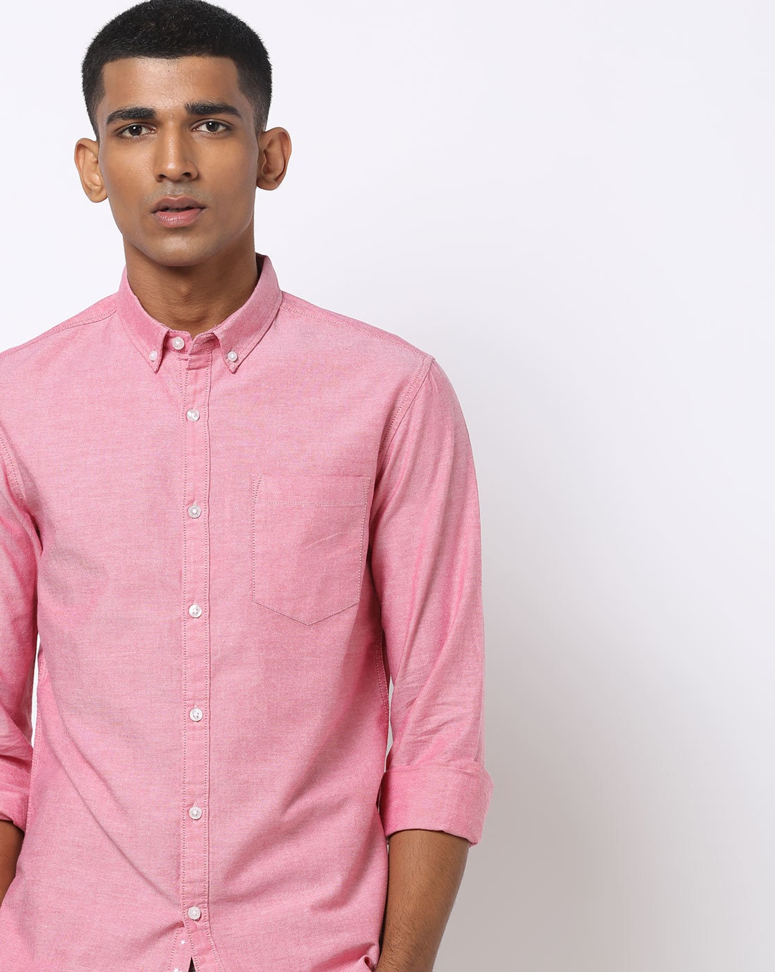 pink button down collar shirt