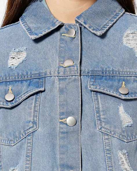 Womens Long Sleeve Back Rhinestone Tassels Loose Ripped Hole Denim Jeans  Jacket Short Coat – the best products in the Joom Geek online store