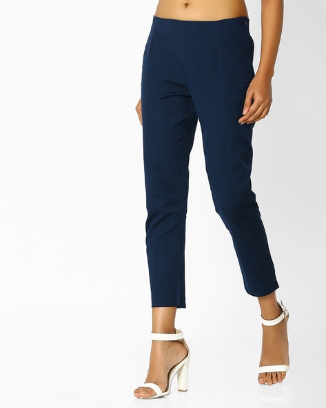 Straight Fit Ankle-Length Trousers Price in India