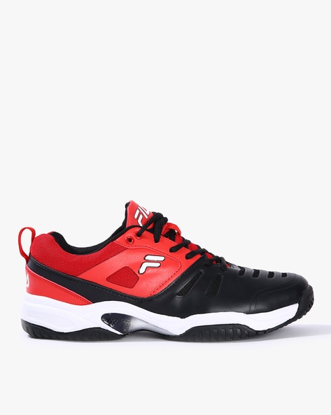 red black sports shoes