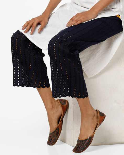 Mid-Rise Pants with Schiffli Embroidery Price in India