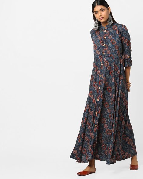 Mandarin collar maxi dress sale