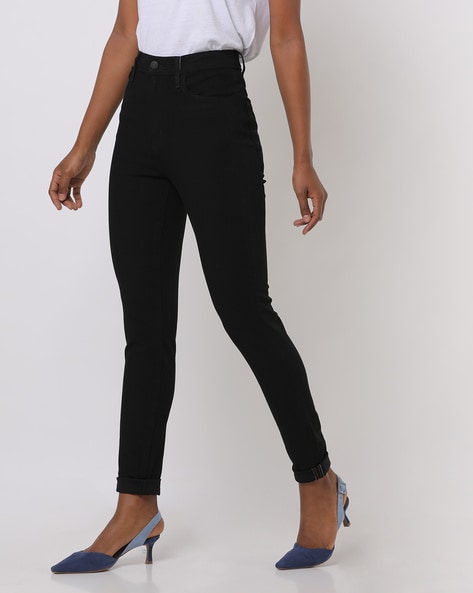 women's high rise black skinny jeans
