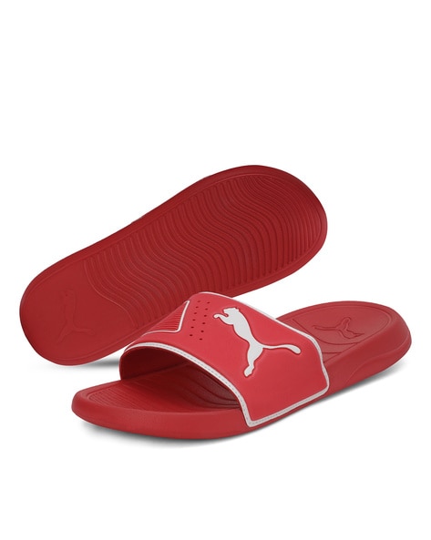 red puma sandals