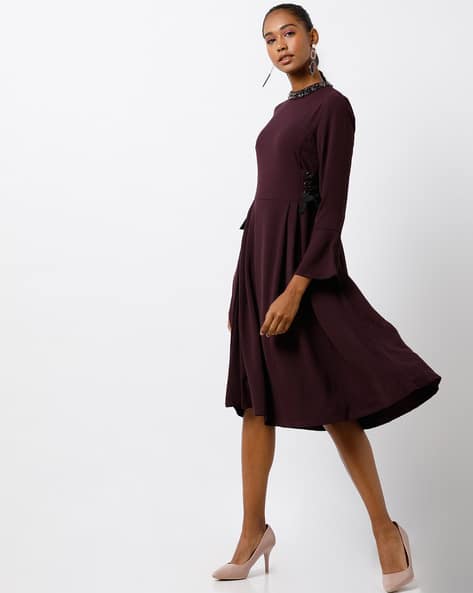 high neck maroon dress